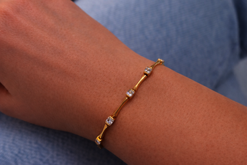 Žluté zlato náramek se zirkony 17cm